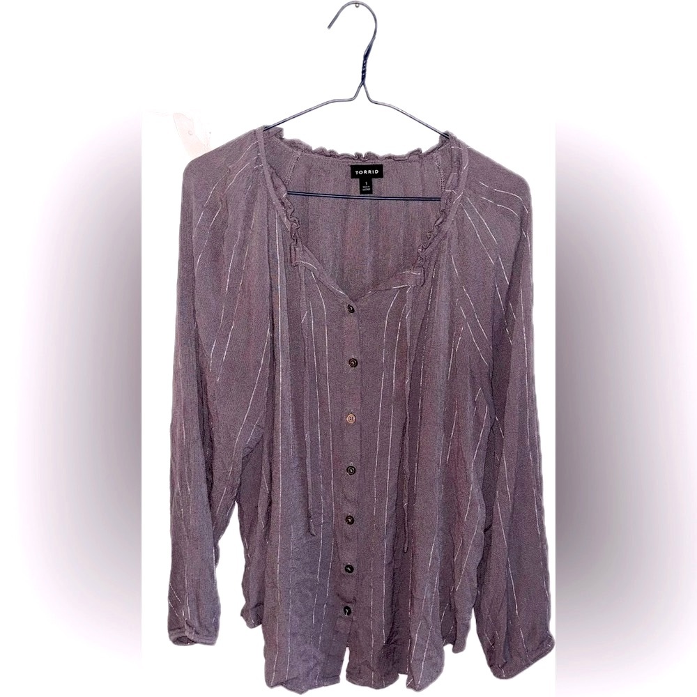 TORRID Mauve Metallic Rayon Button Up Blouse